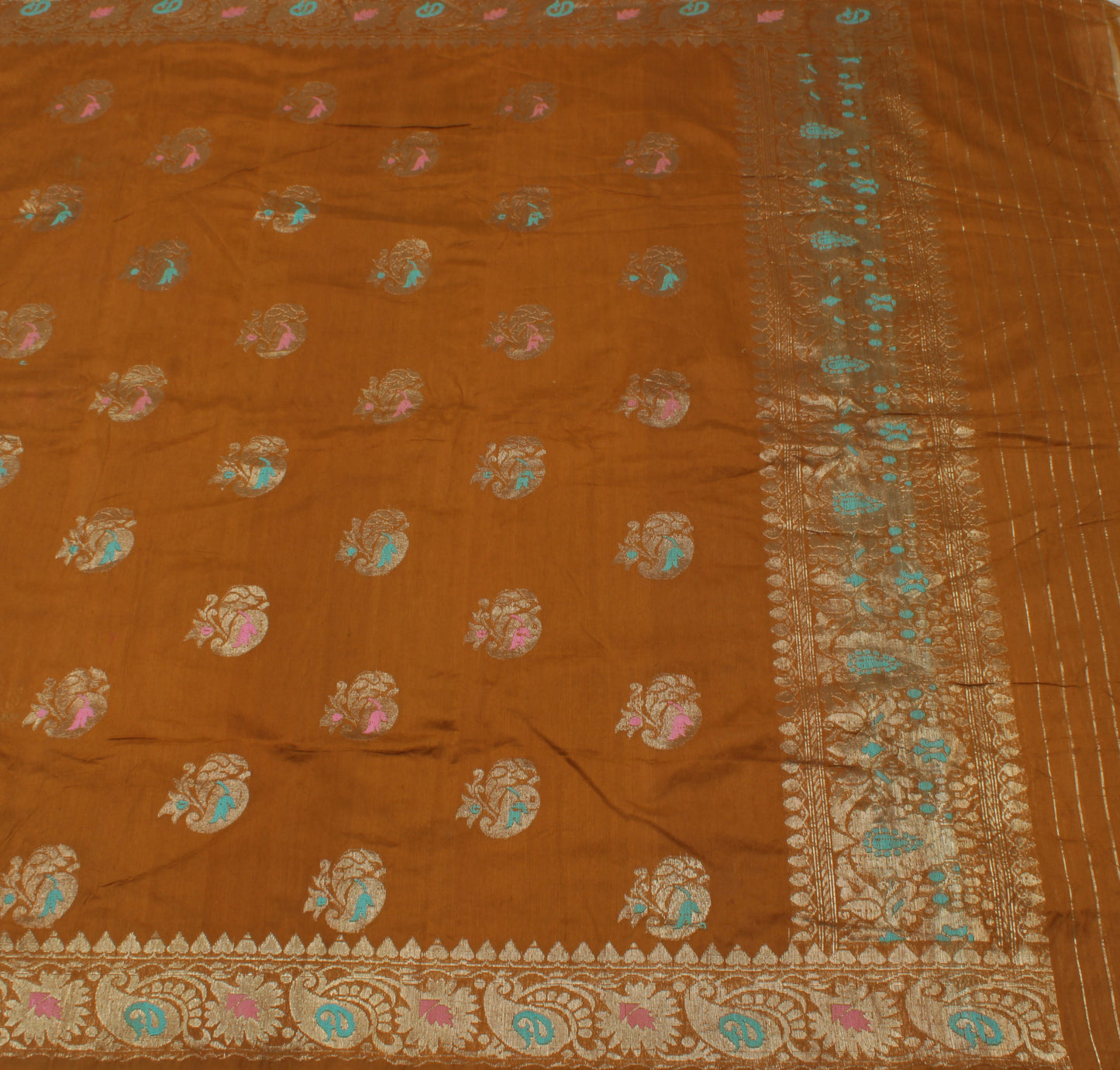 Sushila Vintage Brown Indian Saree Blend Cotton Woven Paisley Sari Craft Fabric
