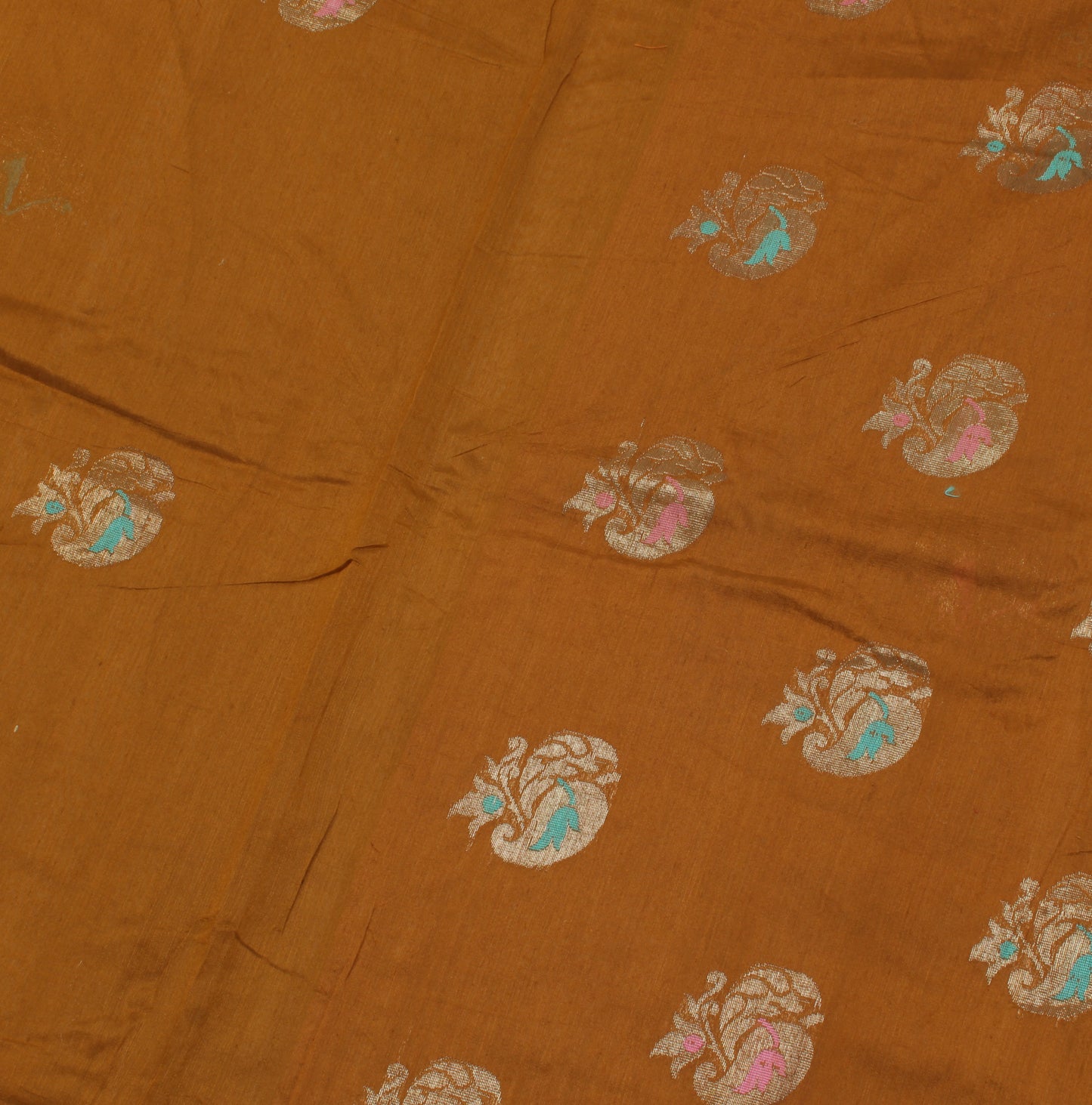 Sushila Vintage Brown Indian Saree Blend Cotton Woven Paisley Sari Craft Fabric