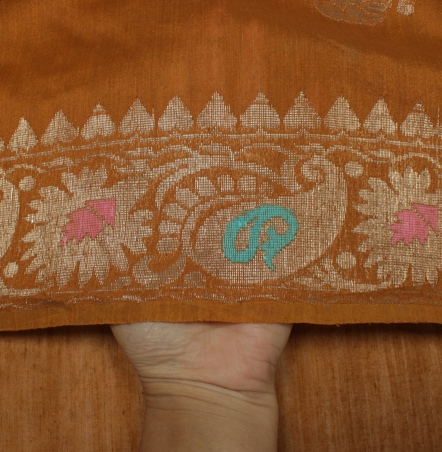 Sushila Vintage Brown Indian Saree Blend Cotton Woven Paisley Sari Craft Fabric