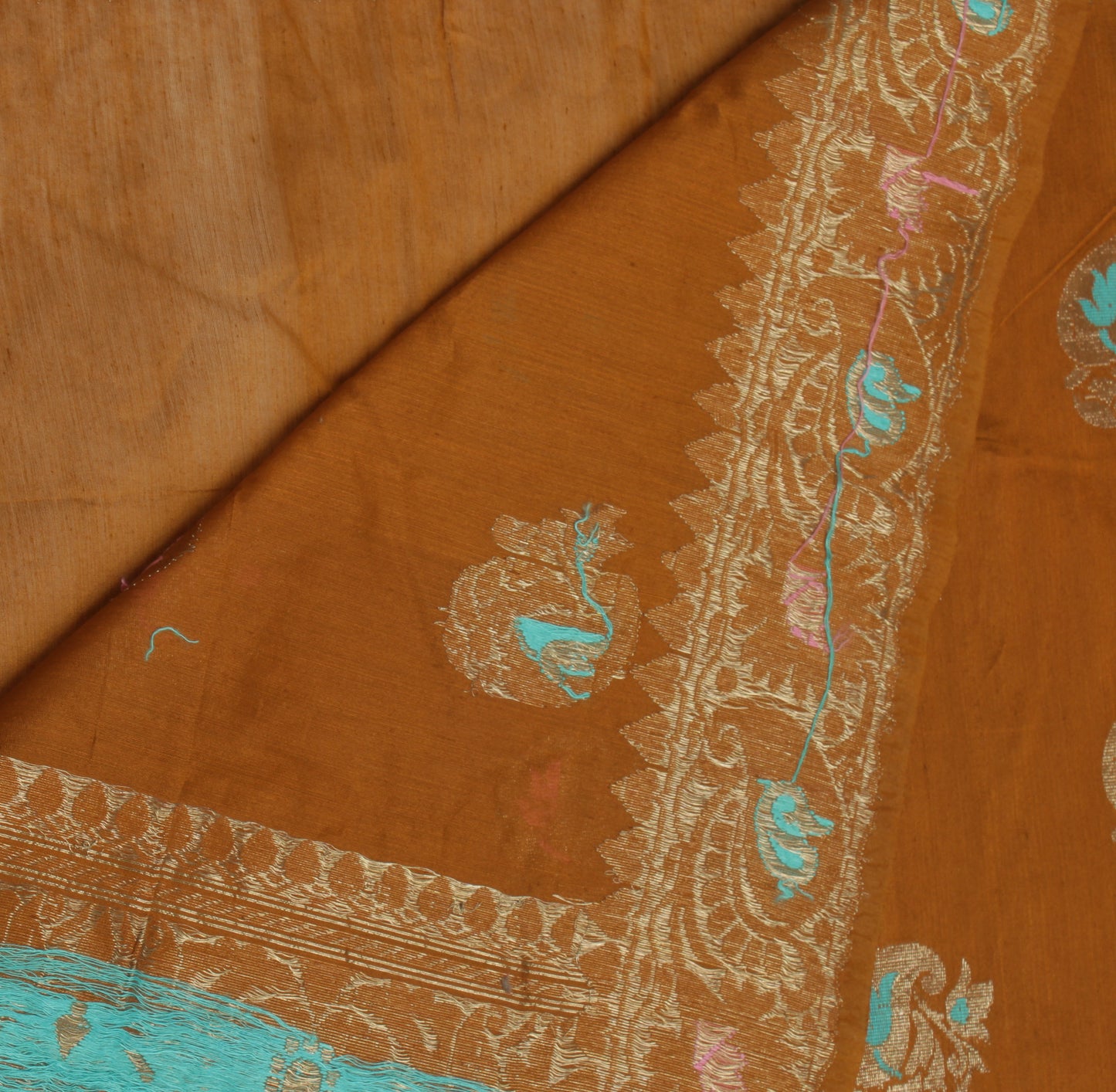 Sushila Vintage Brown Indian Saree Blend Cotton Woven Paisley Sari Craft Fabric