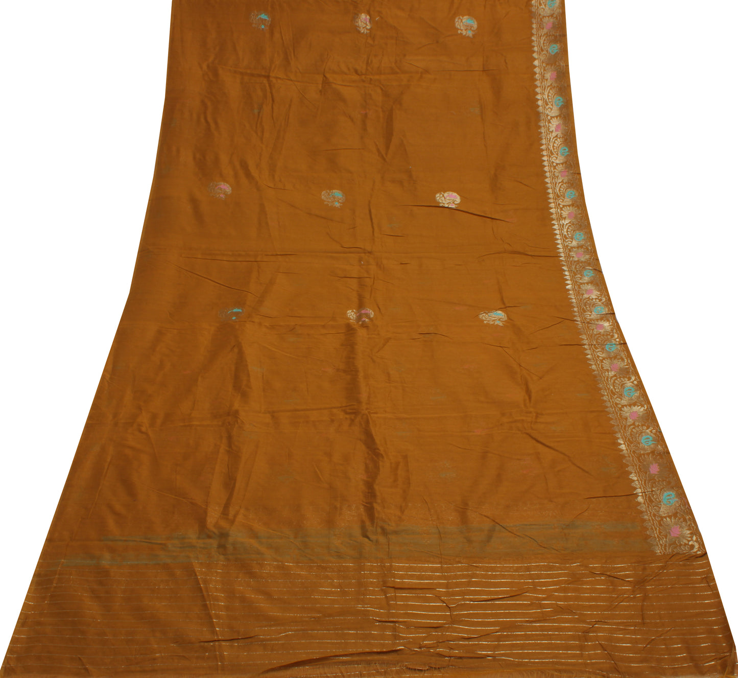 Sushila Vintage Brown Indian Saree Blend Cotton Woven Paisley Sari Craft Fabric