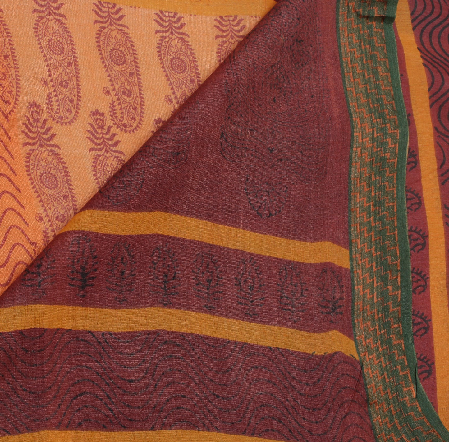 Sushila Vintage Indian Saree 100% Pure Cotton Printed Paisley Sari Craft Fabric