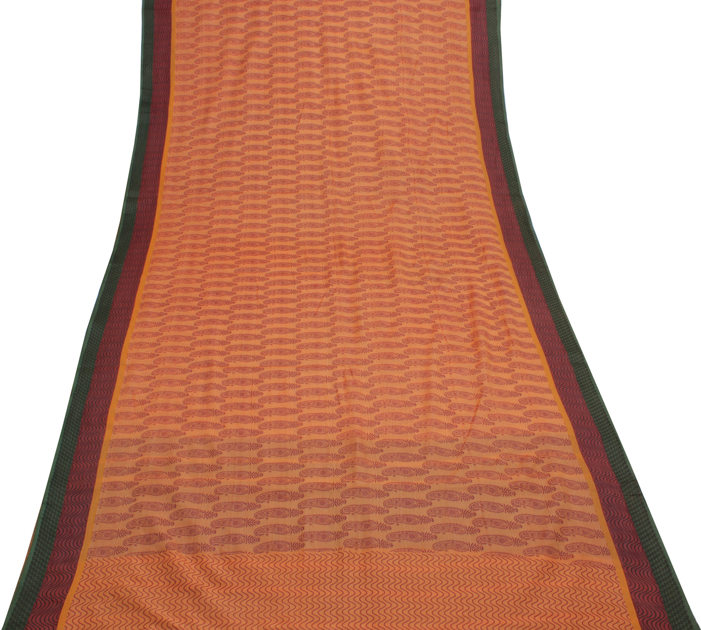 Sushila Vintage Indian Saree 100% Pure Cotton Printed Paisley Sari Craft Fabric