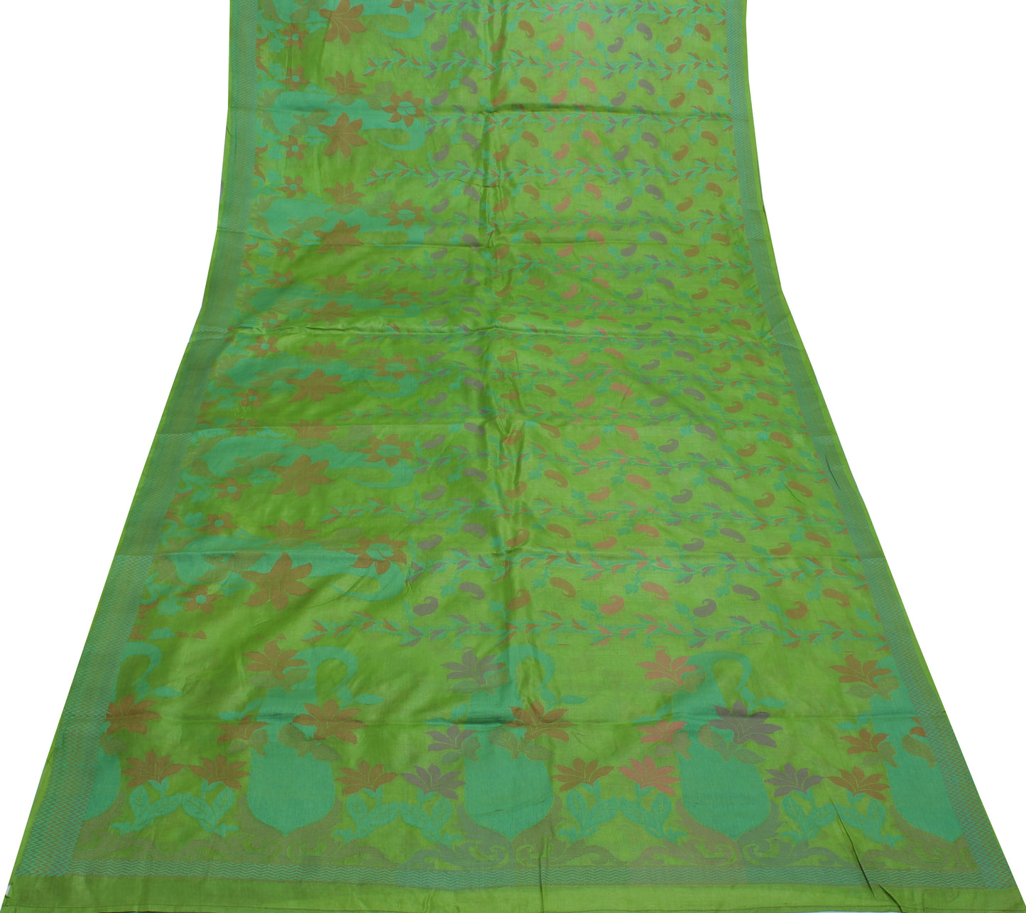 Sushila Vintage Green Saree 100% Pure Silk Woven Paisley Sari Craft Fabric