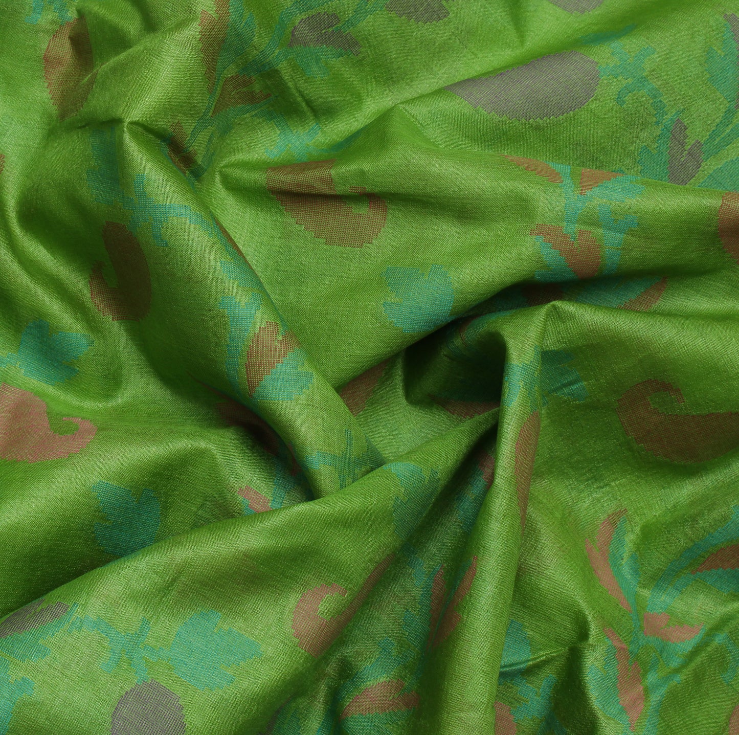 Sushila Vintage Green Saree 100% Pure Silk Woven Paisley Sari Craft Fabric