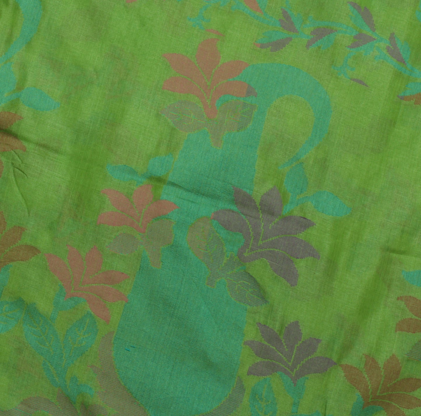 Sushila Vintage Green Saree 100% Pure Silk Woven Paisley Sari Craft Fabric