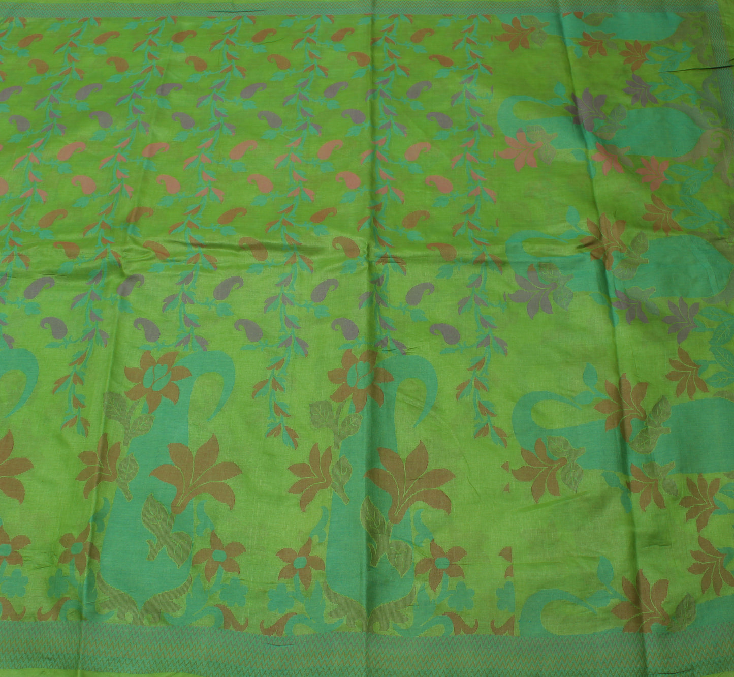 Sushila Vintage Green Saree 100% Pure Silk Woven Paisley Sari Craft Fabric