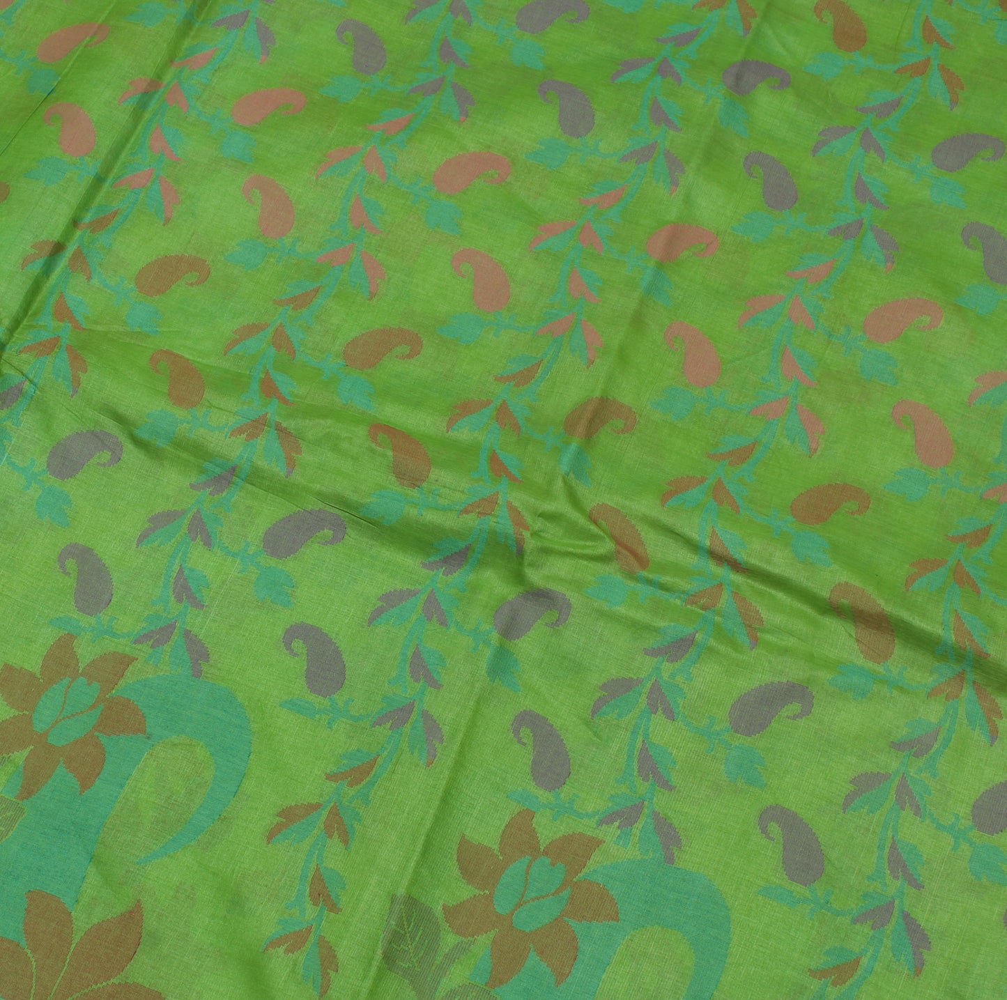 Sushila Vintage Green Saree 100% Pure Silk Woven Paisley Sari Craft Fabric