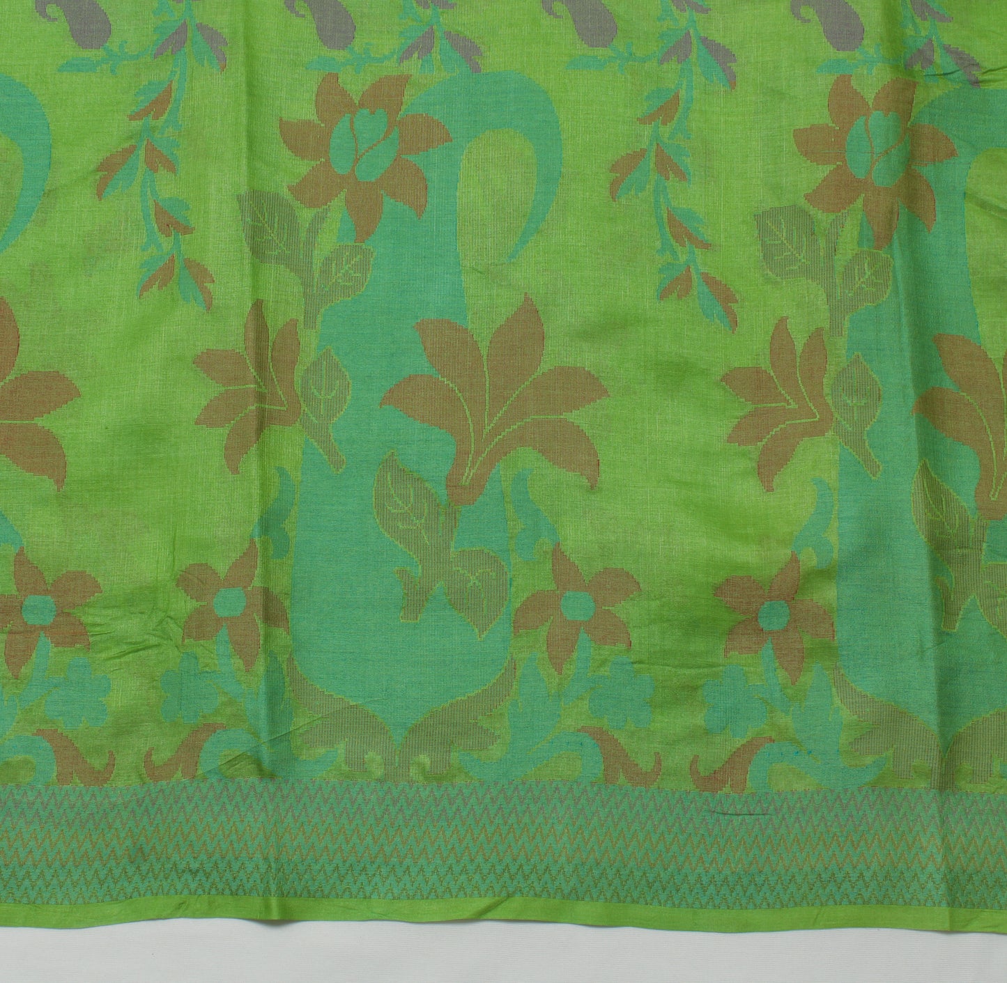 Sushila Vintage Green Saree 100% Pure Silk Woven Paisley Sari Craft Fabric