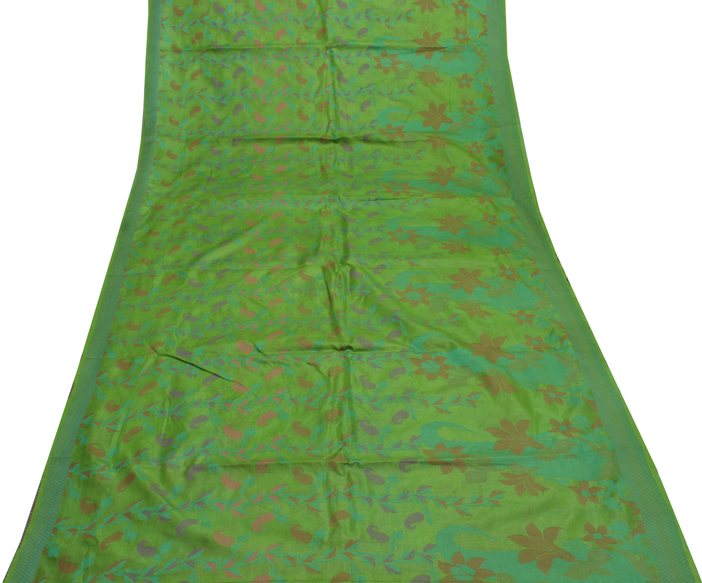 Sushila Vintage Green Saree 100% Pure Silk Woven Paisley Sari Craft Fabric