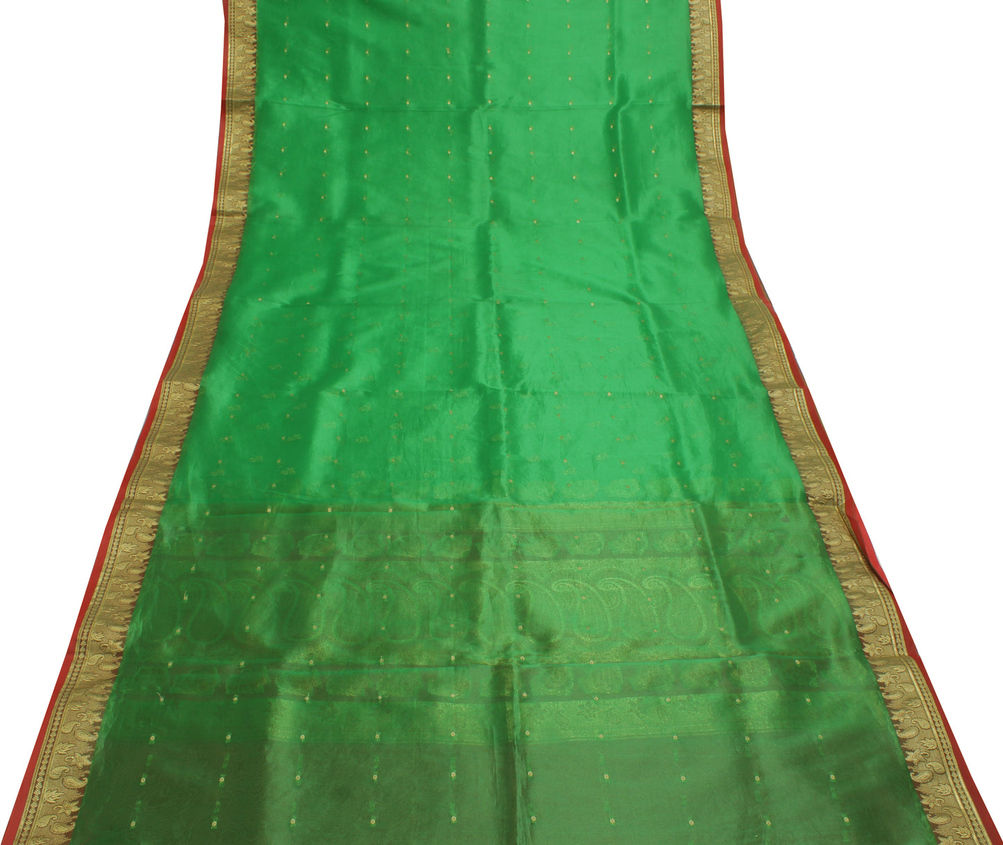 Sushila Vintage Green Saree Blend Silk Woven Embroidered Floral Sari Fabric