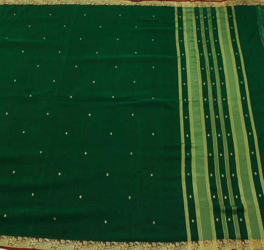 Sushila Vintage Green Saree 100% Pure Cotton Woven Floral Sari Craft Fabric