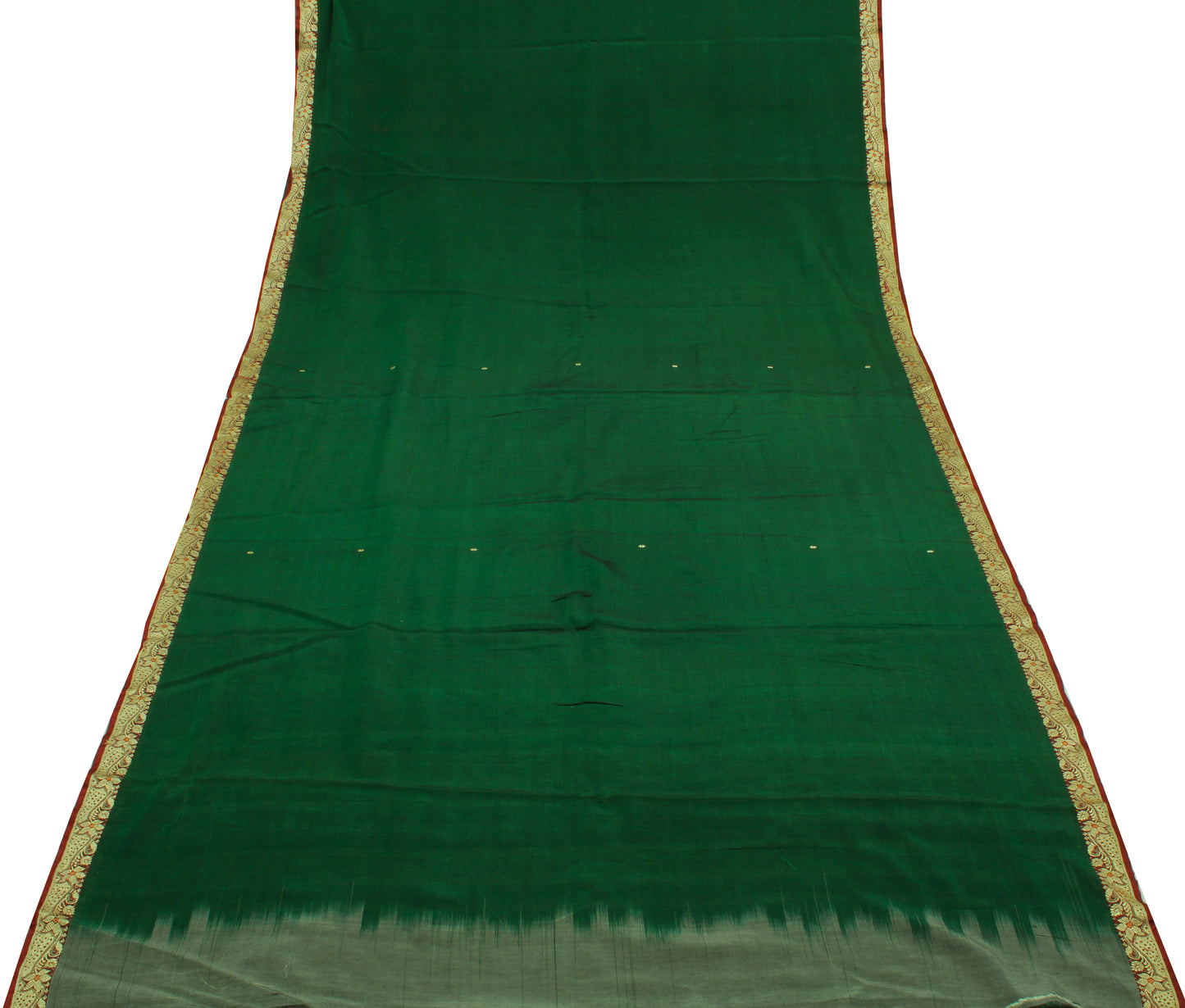 Sushila Vintage Green Saree 100% Pure Cotton Woven Floral Sari Craft Fabric