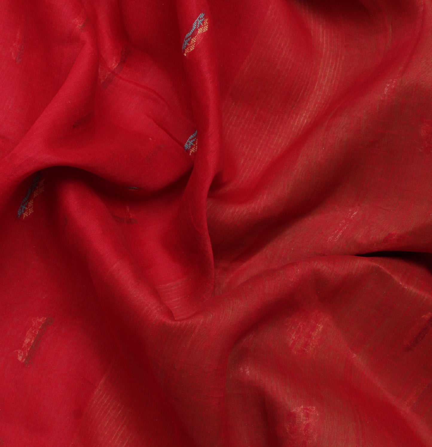 Sushila Vintage Red Indian Saree Pure Cotton Woven Sari Craft Decor Fabric