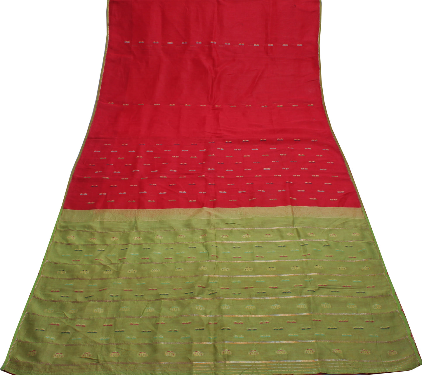 Sushila Vintage Red Indian Saree Pure Cotton Woven Sari Craft Decor Fabric
