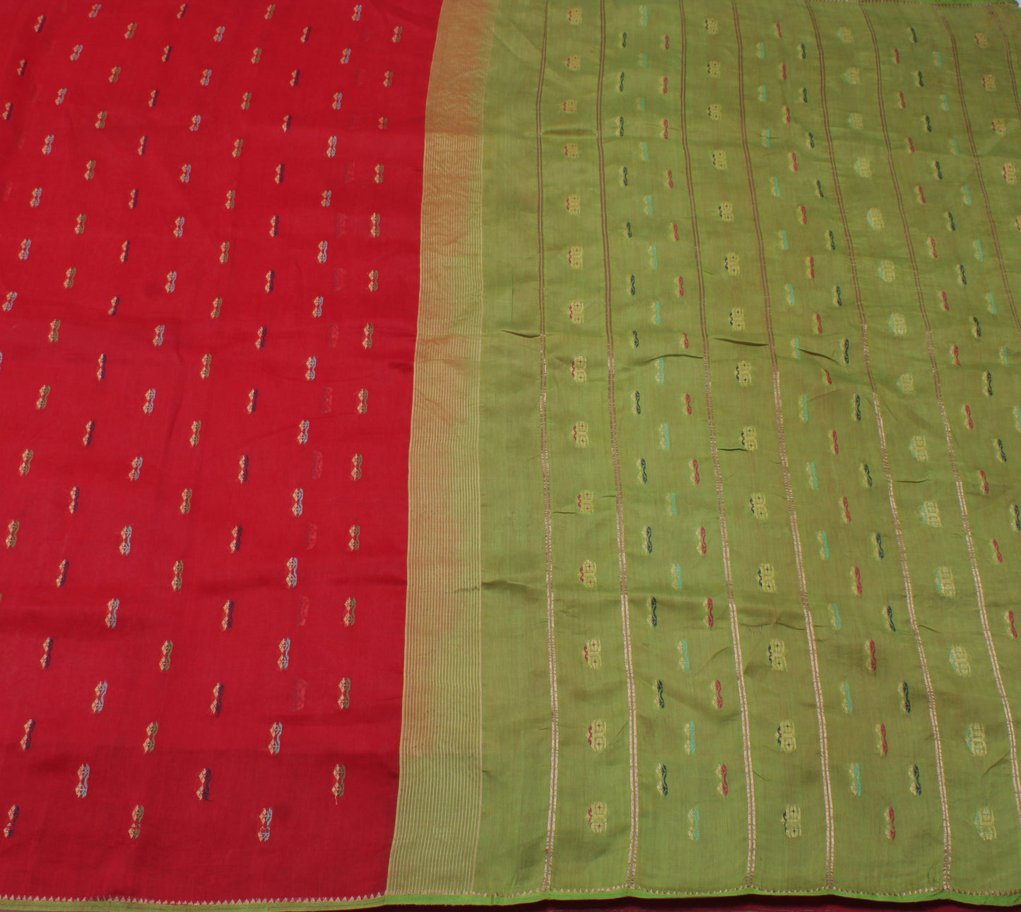 Sushila Vintage Red Indian Saree Pure Cotton Woven Sari Craft Decor Fabric