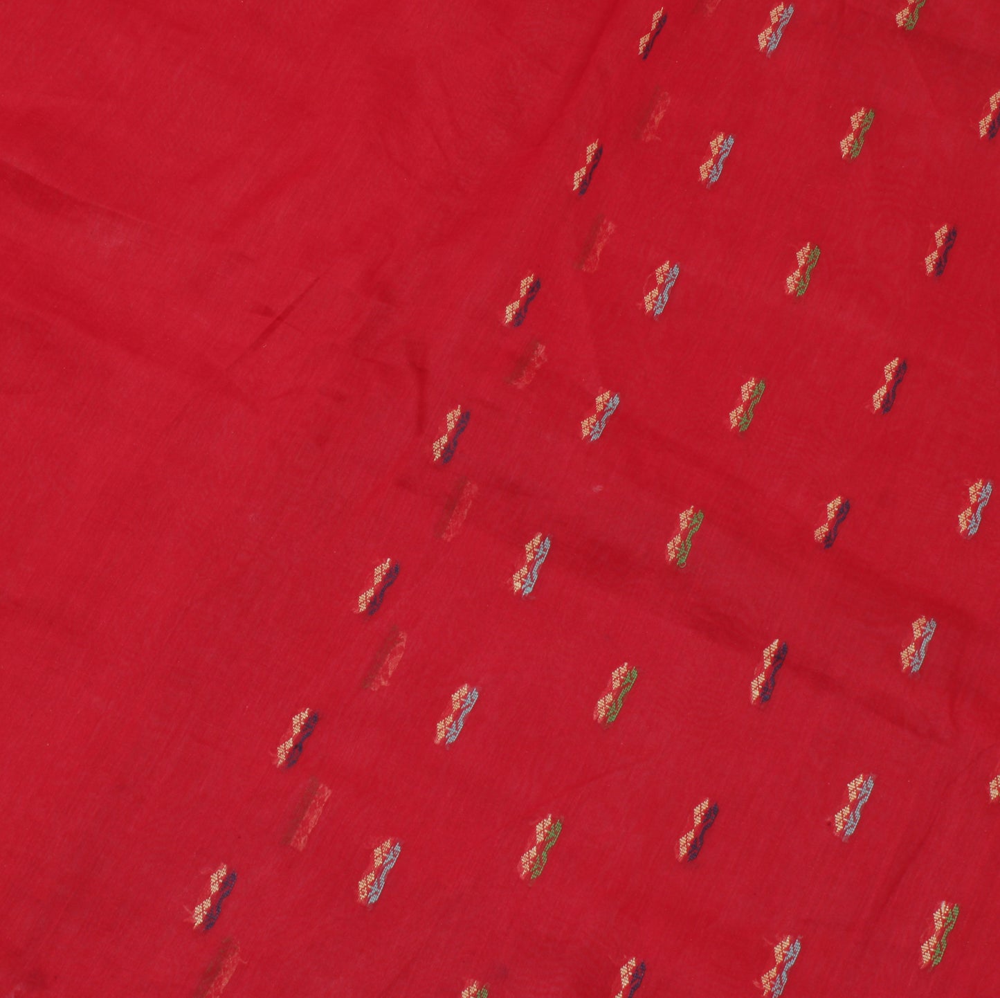 Sushila Vintage Red Indian Saree Pure Cotton Woven Sari Craft Decor Fabric