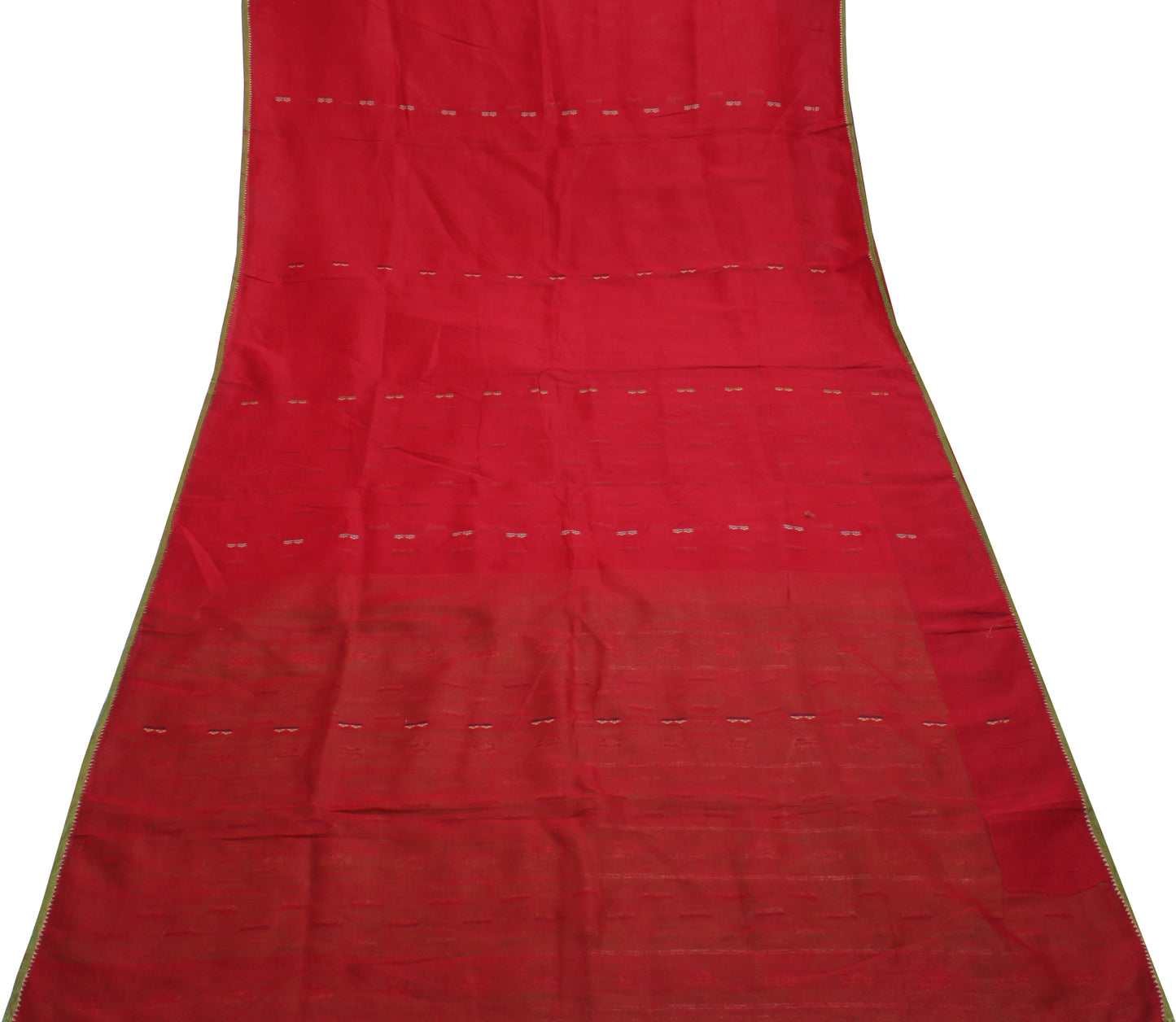 Sushila Vintage Red Indian Saree Pure Cotton Woven Sari Craft Decor Fabric