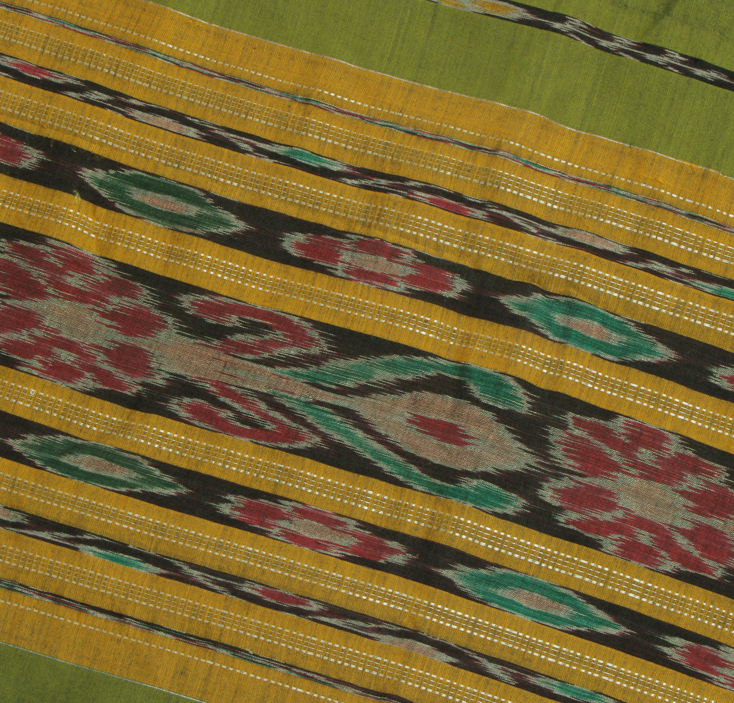 Sushila Vintage Green Saree Pure Cotton Hand Woven Ikat Patola Sari Craft Fabric