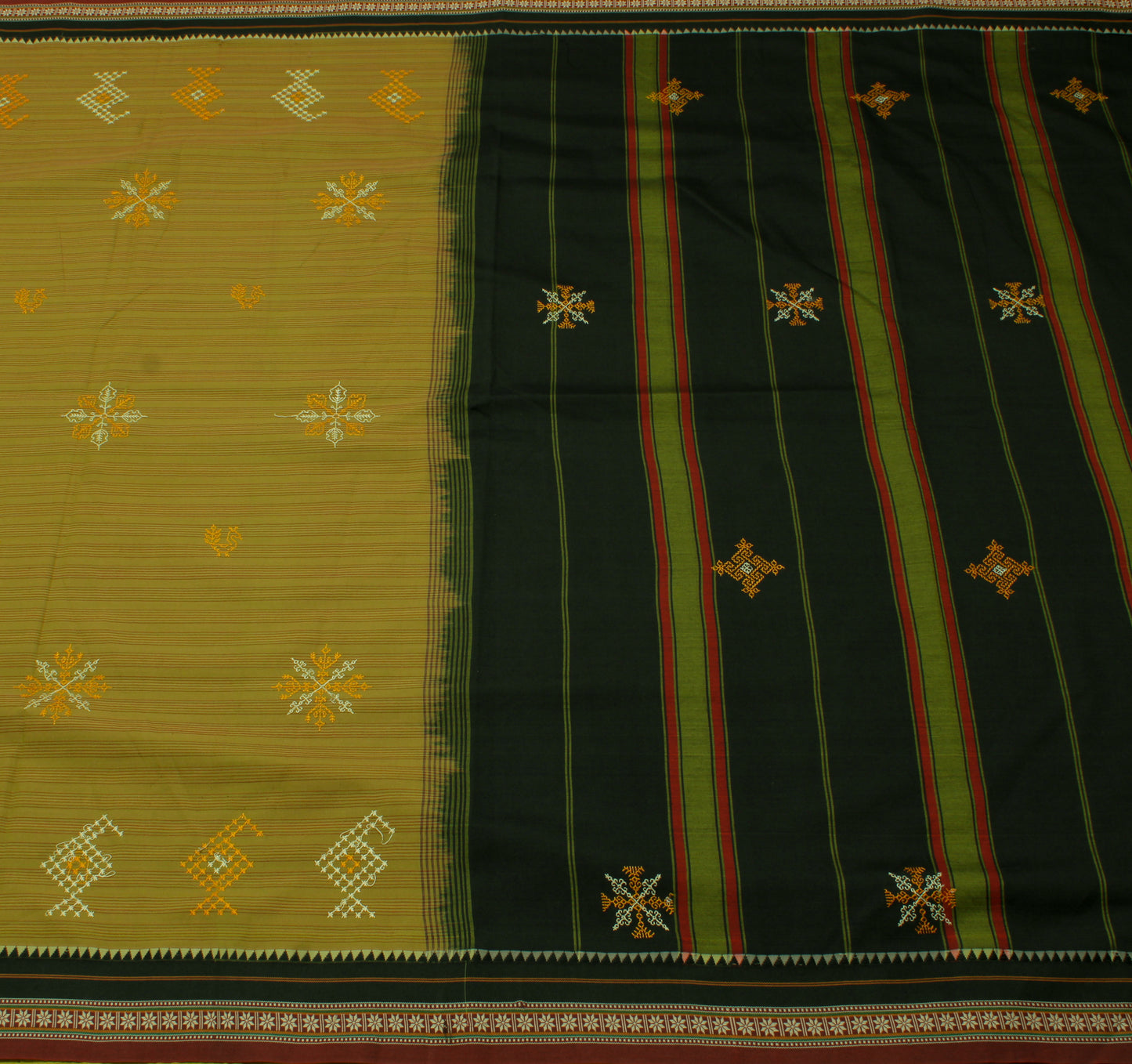 Sushila Vintage Green Indian Saree Blend Silk Embroidered & Printed Sari Fabric