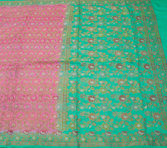 Sushila Vintage Pink Saree 100% Pure Silk All Over Woven Floral Sari Fabric