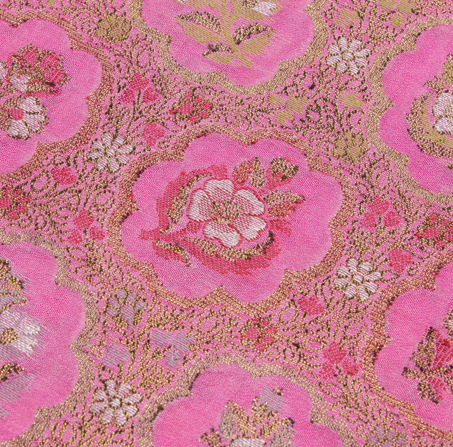 Sushila Vintage Pink Saree 100% Pure Silk All Over Woven Floral Sari Fabric