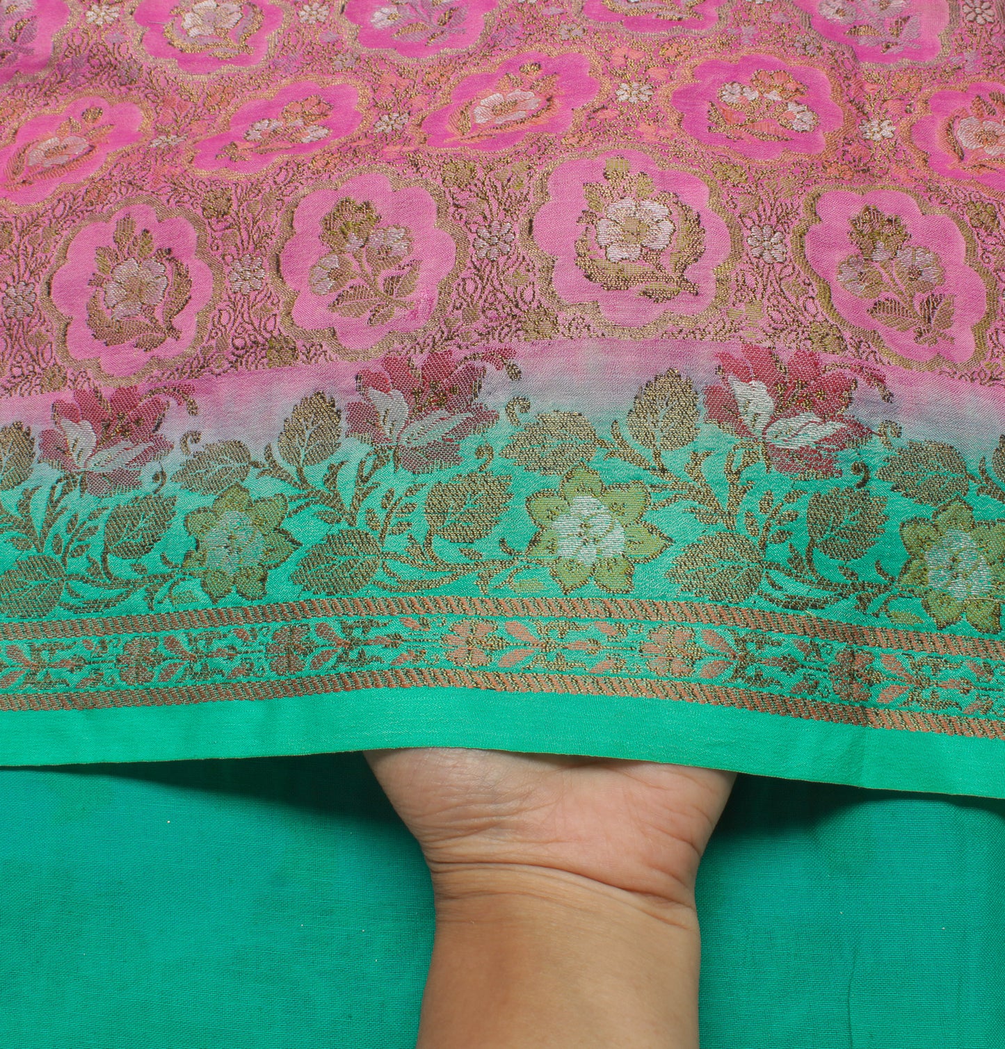 Sushila Vintage Pink Saree 100% Pure Silk All Over Woven Floral Sari Fabric