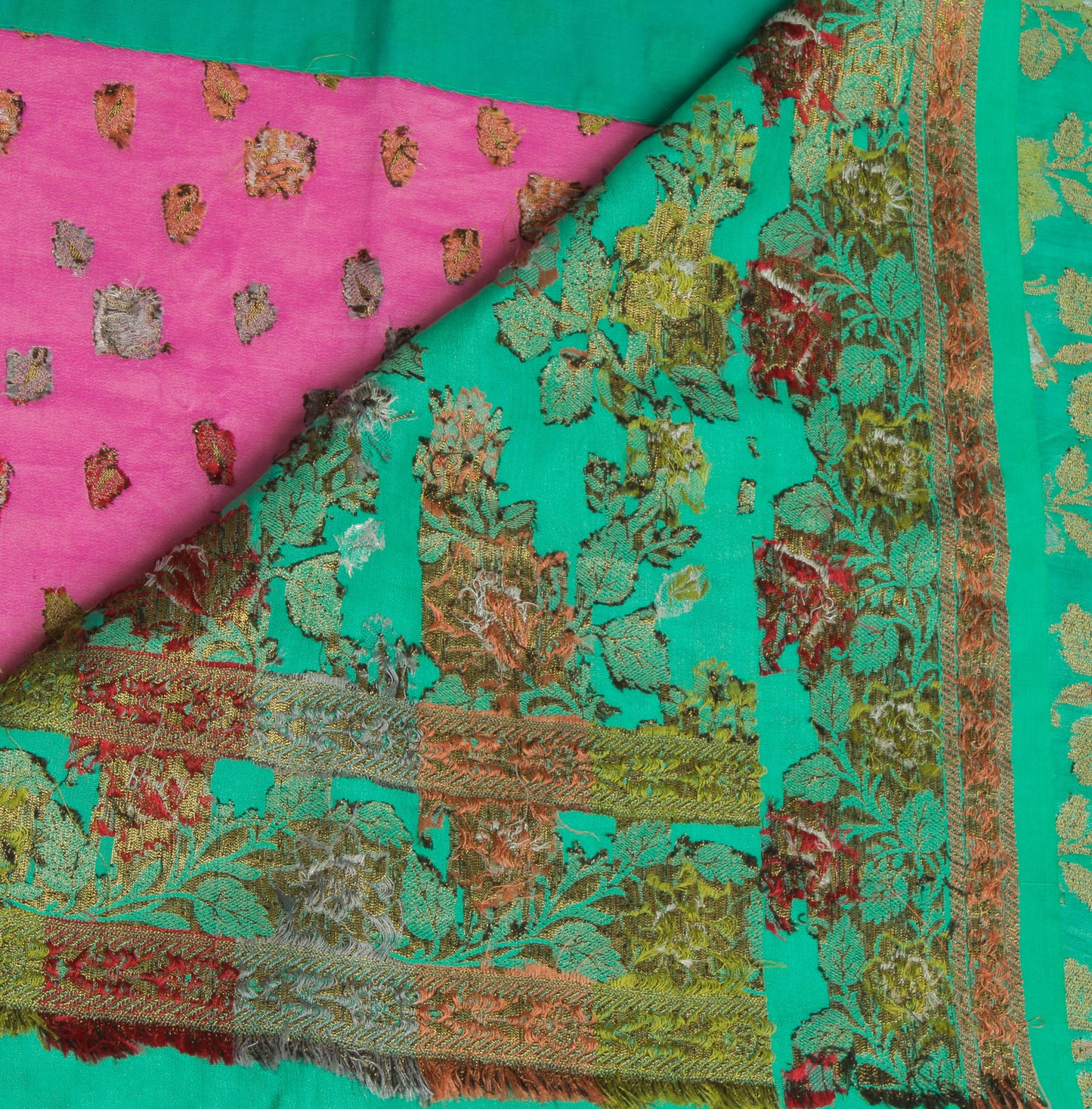 Sushila Vintage Pink Saree 100% Pure Silk All Over Woven Floral Sari Fabric