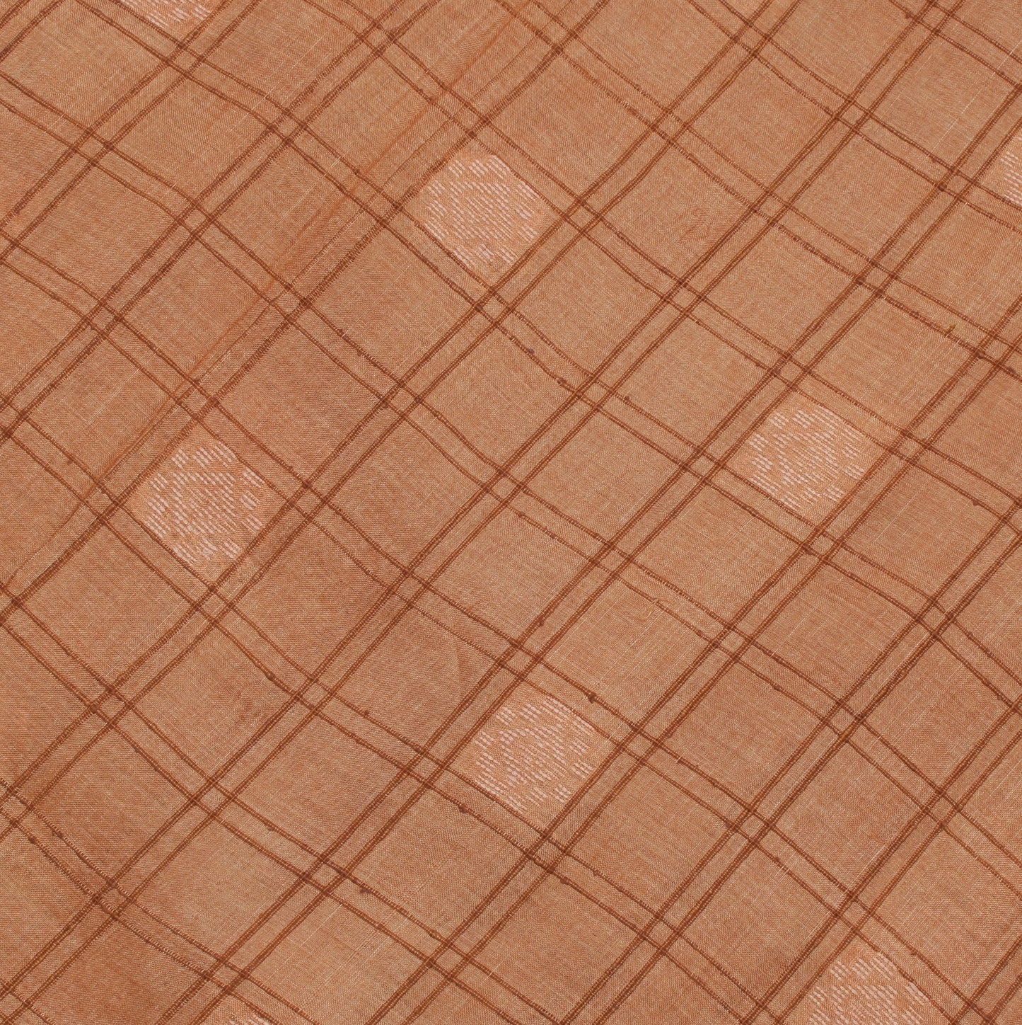 Sushila Vintage Brown Saree 100% Pure Silk Hand Beaded Check Sari Craft Fabric