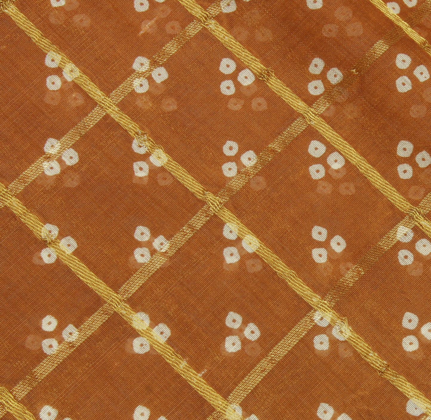Sushila Vintage Brown Saree Pure Cotton Bandhani Printed & Woven Sari Fabric
