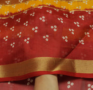 Sushila Vintage Brown Saree Pure Cotton Bandhani Printed & Woven Sari Fabric