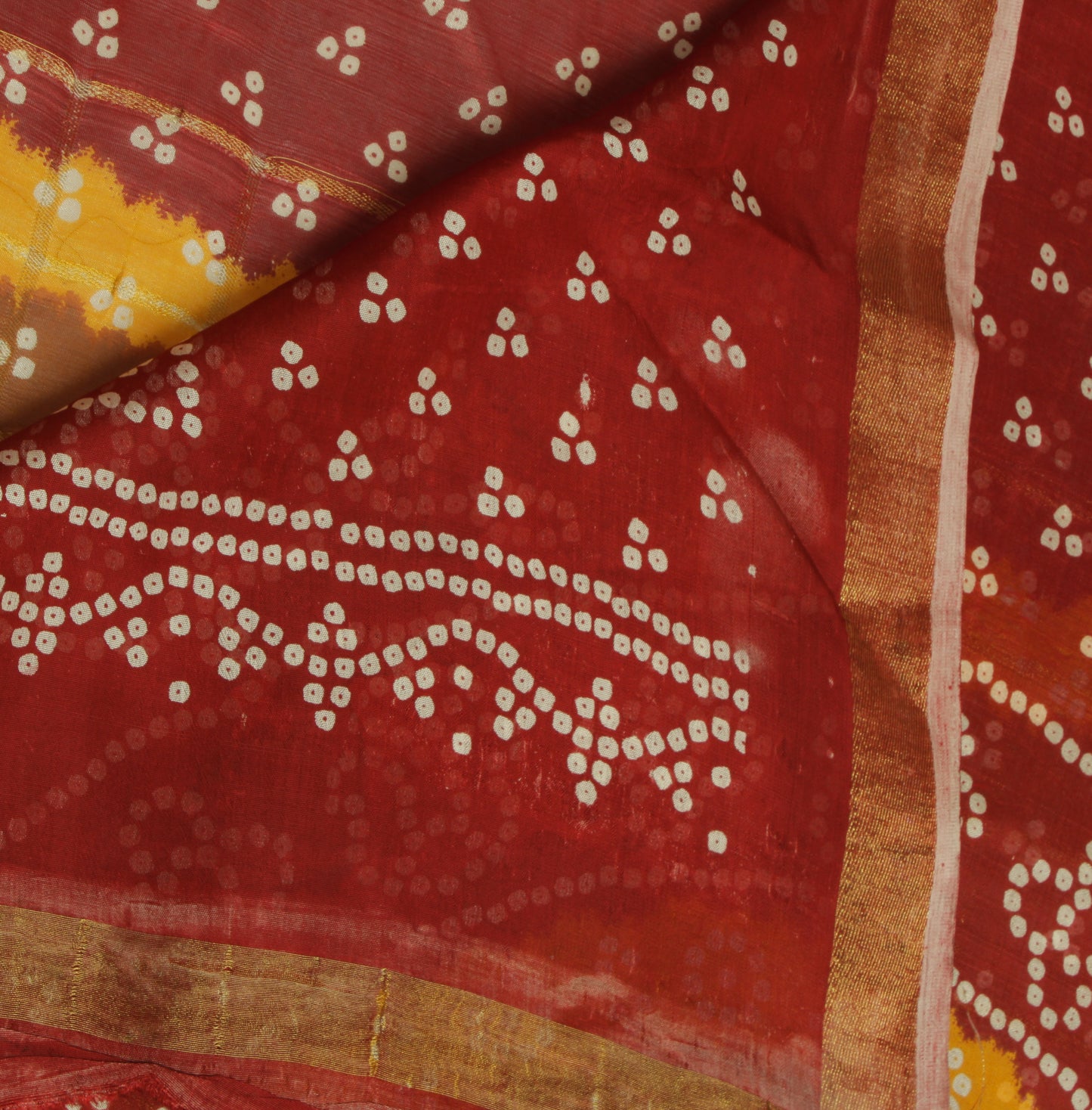 Sushila Vintage Brown Saree Pure Cotton Bandhani Printed & Woven Sari Fabric