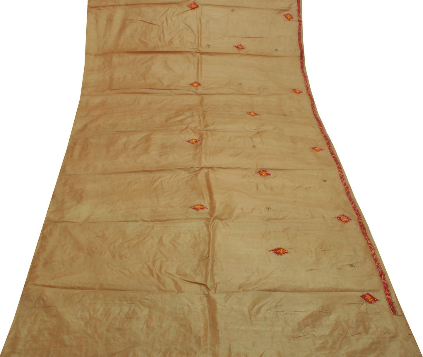 Sushila Vintage Brown Indian Saree 100% Pure Silk Embroidered Sari Craft Fabric