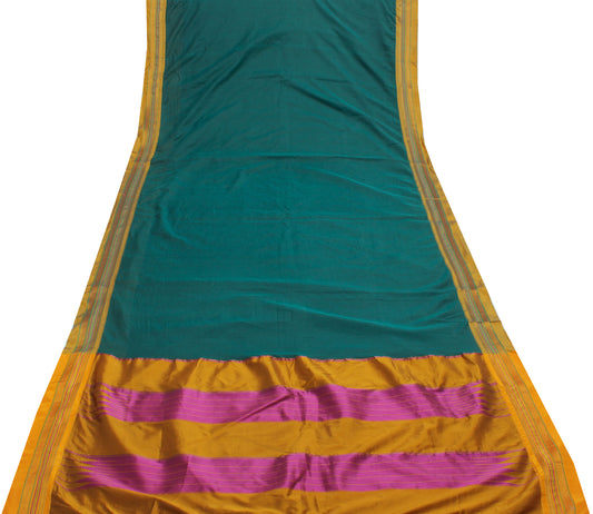 Sushila Vintage Teal Green Ilkal Saree Art Cotton Hand Woven 6 Yard Sari Craft Decor Fabric