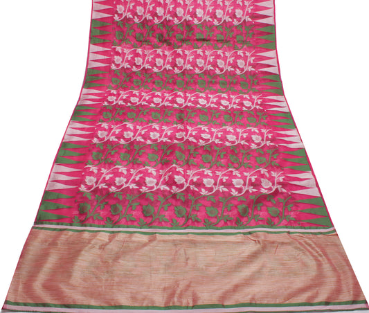 Sushila Vintage Pink Saree Blend Silk Woven Floral Sari Decor Craft Fabric