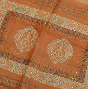 Sushila Vintage Light Brown Saree 100% Pure Silk Hand Printed Human Sari Fabric