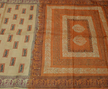 Sushila Vintage Light Brown Saree 100% Pure Silk Hand Printed Human Sari Fabric