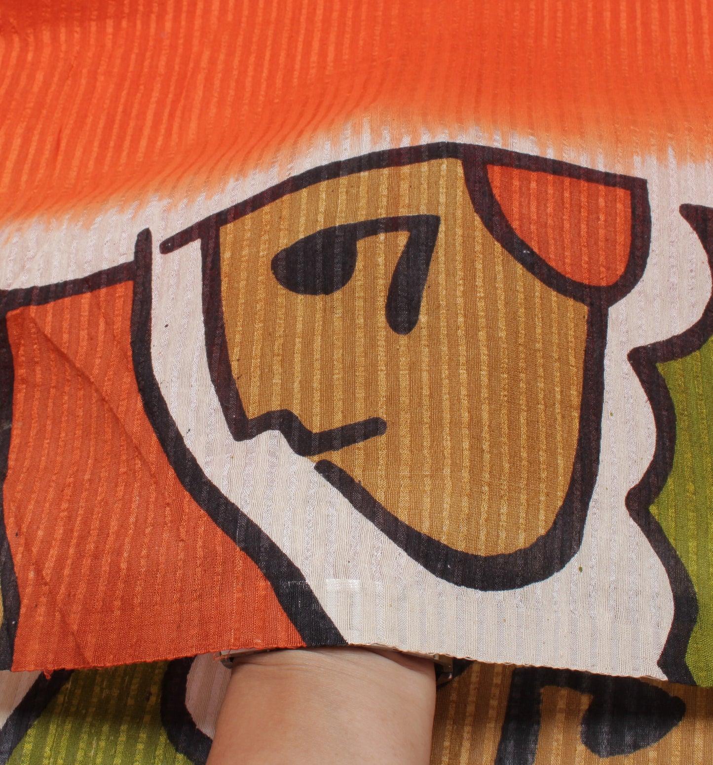 Sushila Vintage Orange Saree 100% Pure Silk Printed & Woven Sari Craft 6 Yard Fabric