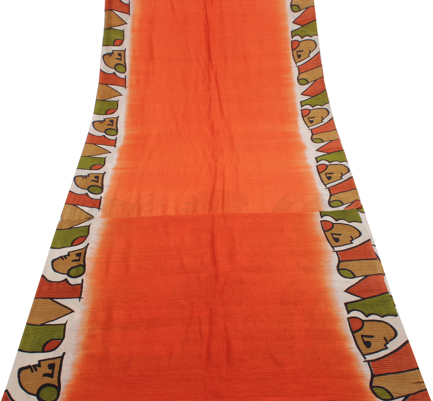 Sushila Vintage Orange Saree 100% Pure Silk Printed & Woven Sari Craft 6 Yard Fabric