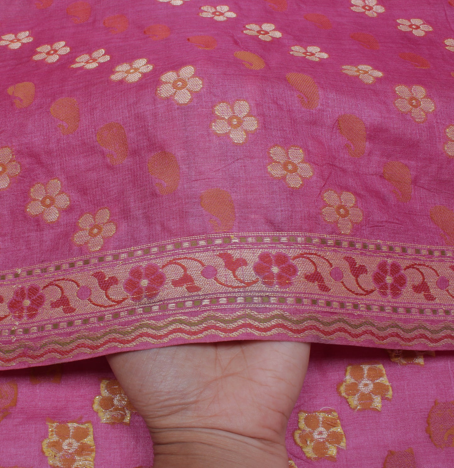 Sushila Vintage Purple Saree Pure Silk All Over Woven Floral Sari Craft Fabric