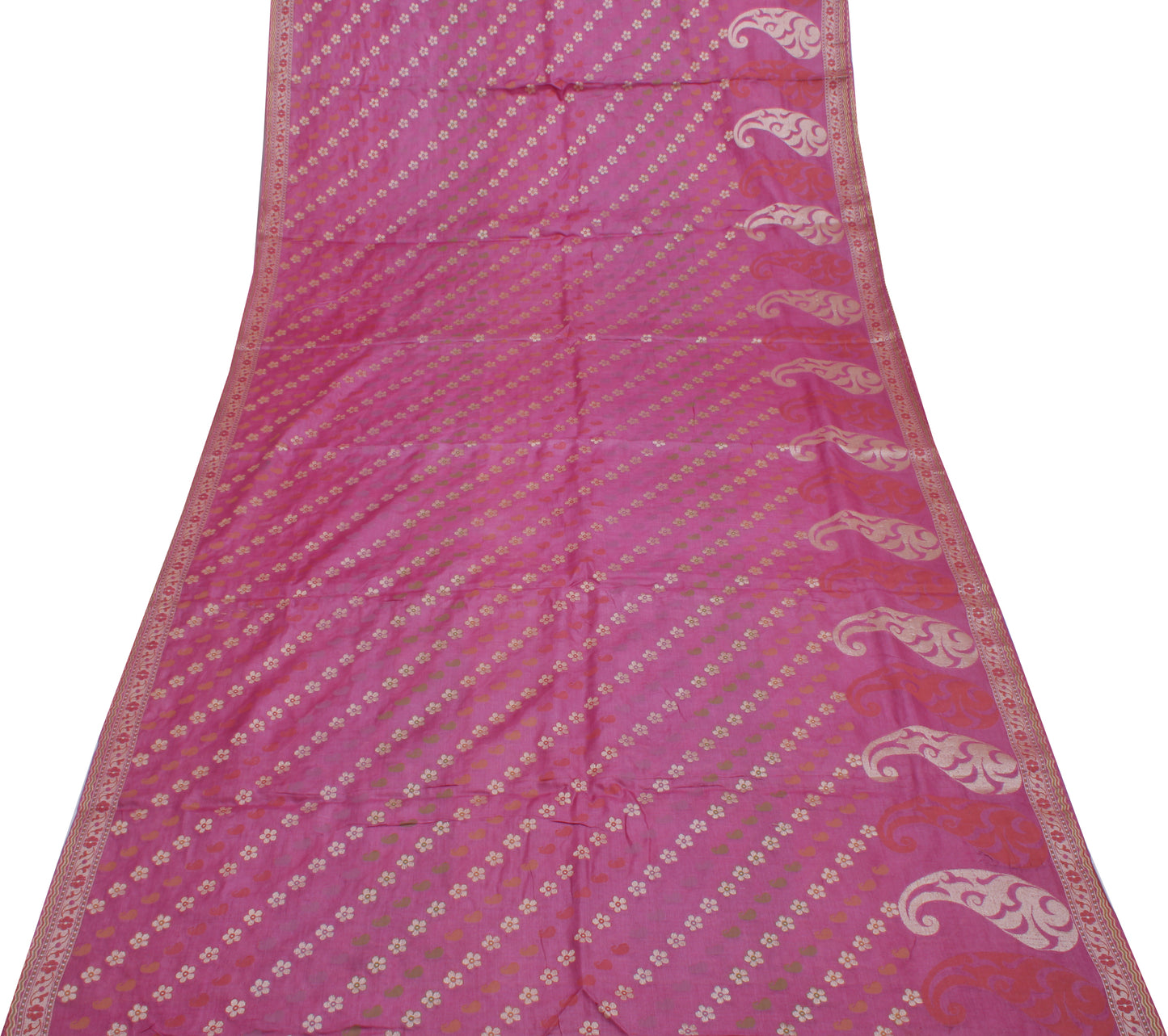 Sushila Vintage Purple Saree Pure Silk All Over Woven Floral Sari Craft Fabric