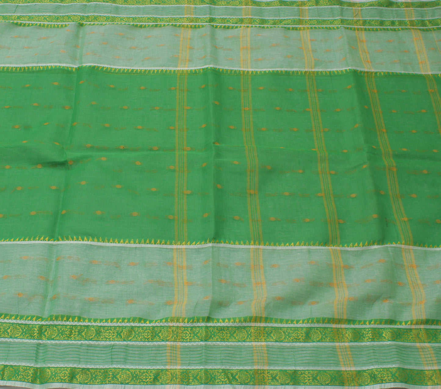 Sushila Vintage Green Indian Saree 100% Pure Cotton Woven Sari Craft Fabric