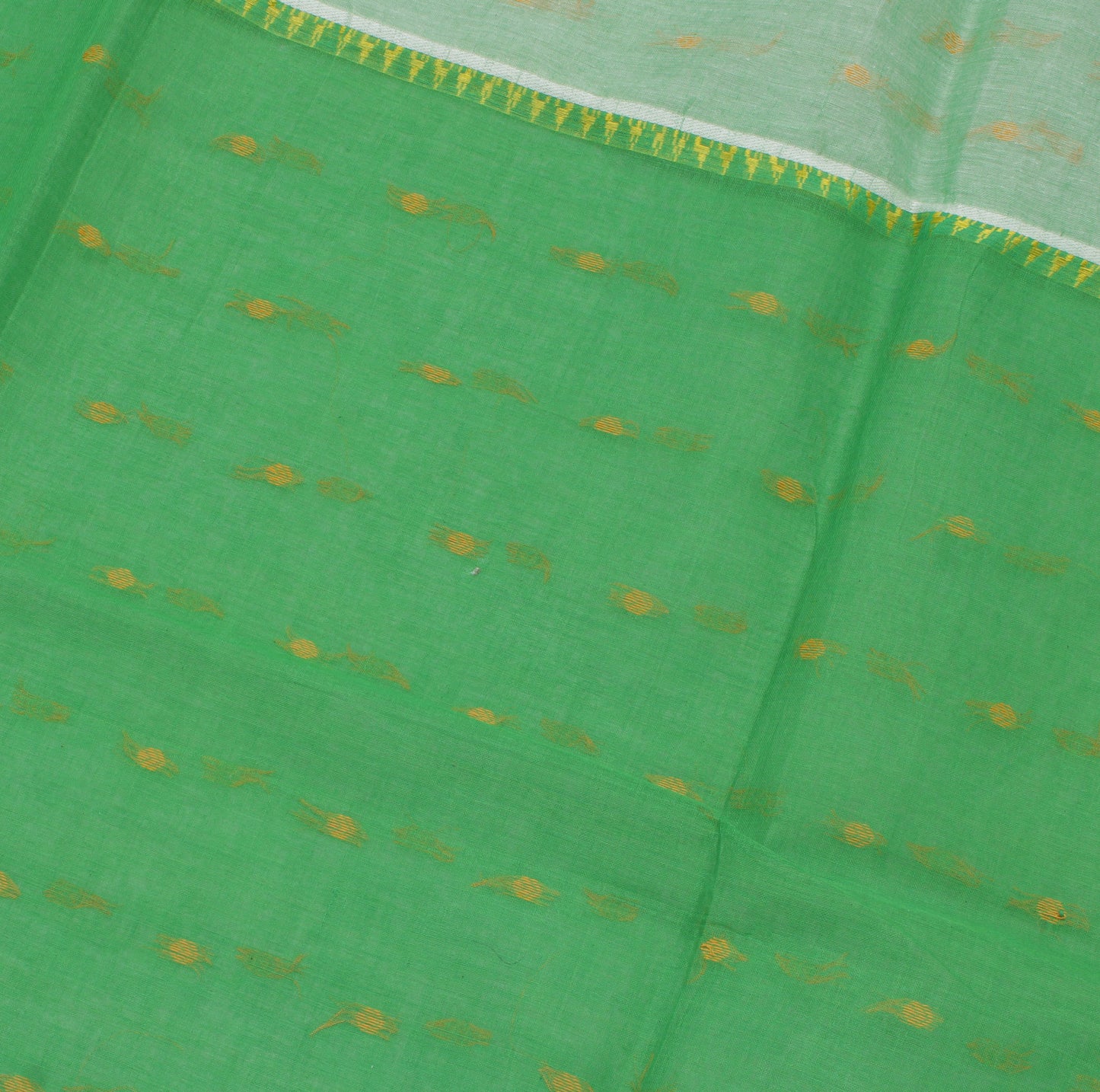 Sushila Vintage Green Indian Saree 100% Pure Cotton Woven Sari Craft Fabric