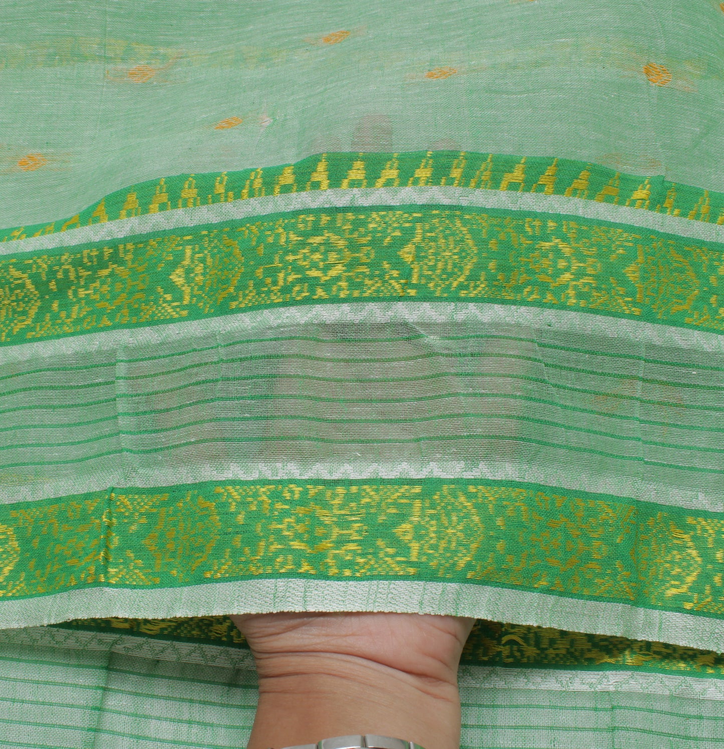 Sushila Vintage Green Indian Saree 100% Pure Cotton Woven Sari Craft Fabric