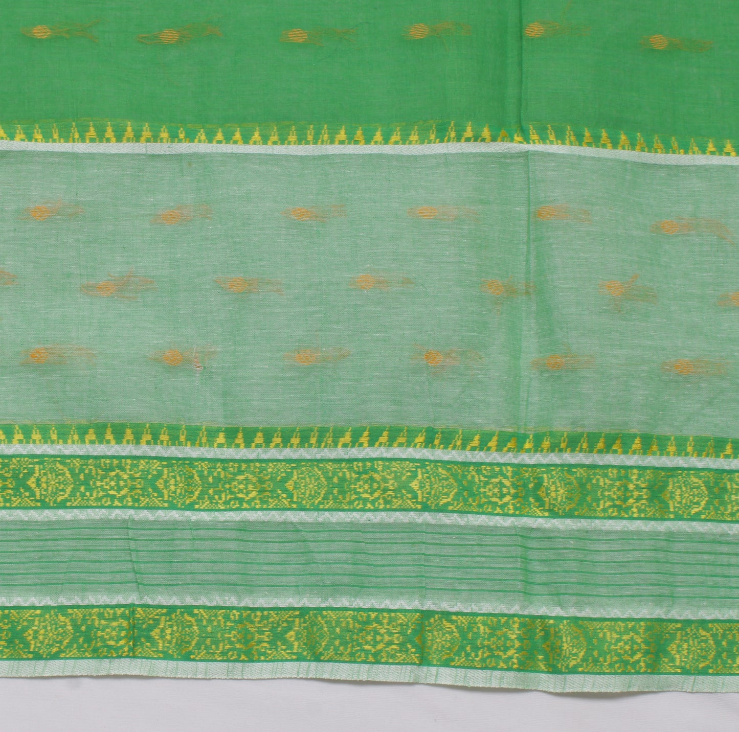 Sushila Vintage Green Indian Saree 100% Pure Cotton Woven Sari Craft Fabric