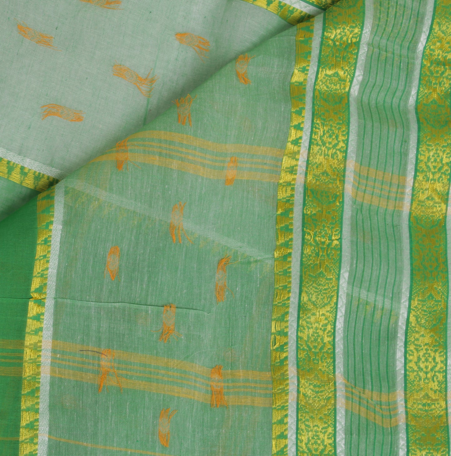 Sushila Vintage Green Indian Saree 100% Pure Cotton Woven Sari Craft Fabric