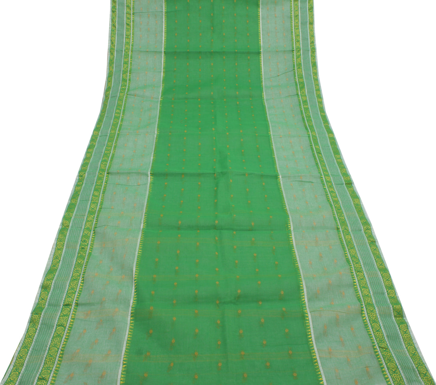 Sushila Vintage Green Indian Saree 100% Pure Cotton Woven Sari Craft Fabric