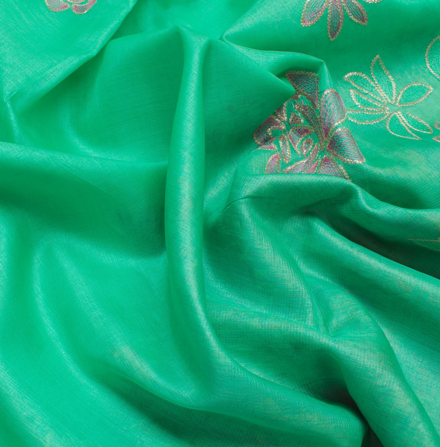 Sushila Vintage Green Saree Pure Silk Woven & Embroidered Floral Sari Fabric