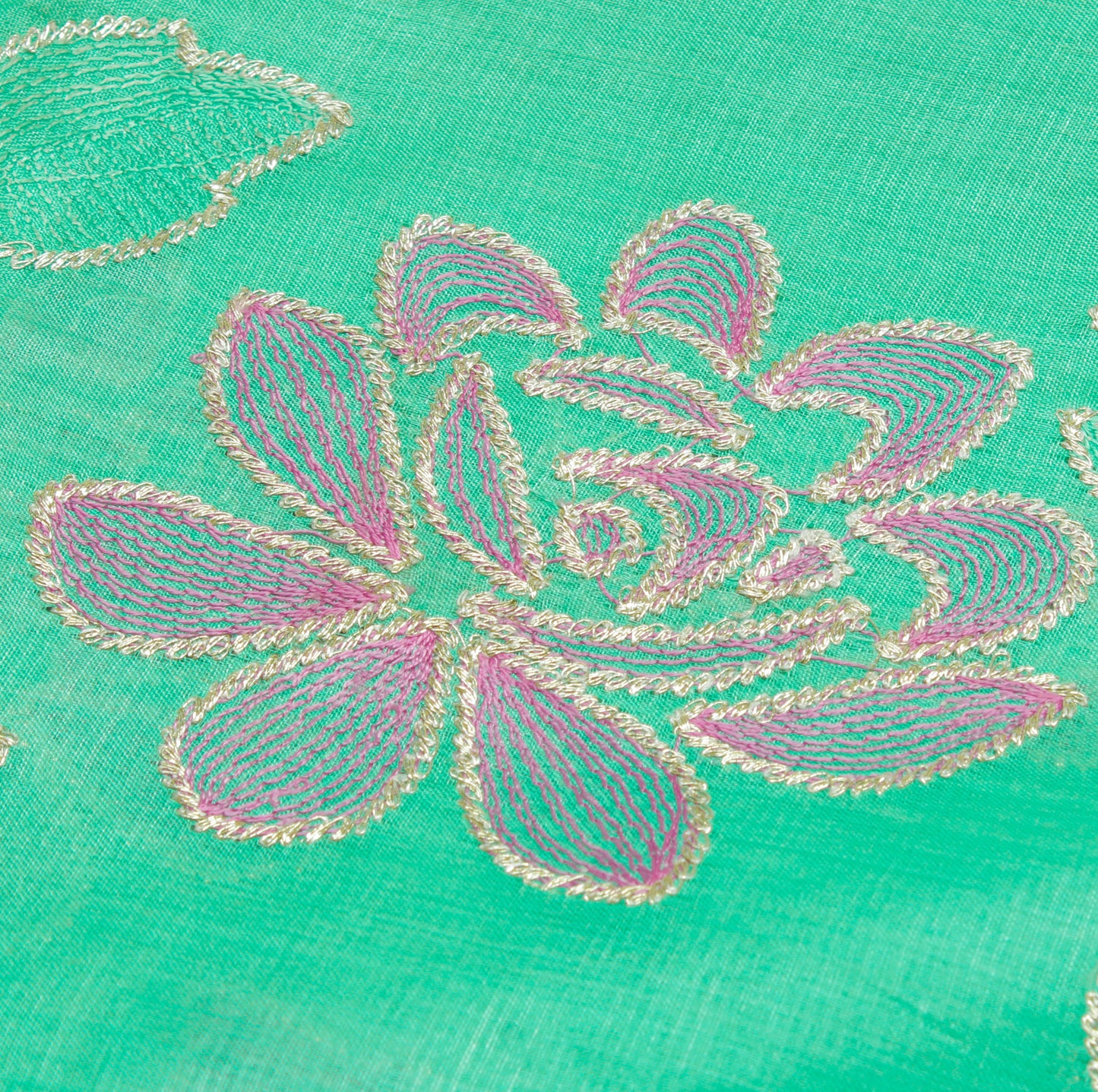 Sushila Vintage Green Saree Pure Silk Woven & Embroidered Floral Sari Fabric