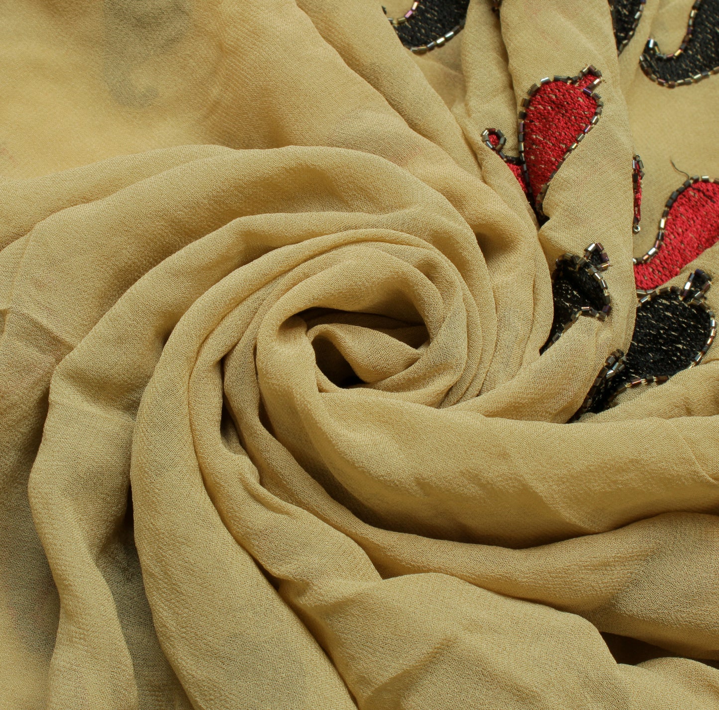 Sushila Vintage Cream Saree Pure Georgette Silk Embroidered Paisley Sari Fabric